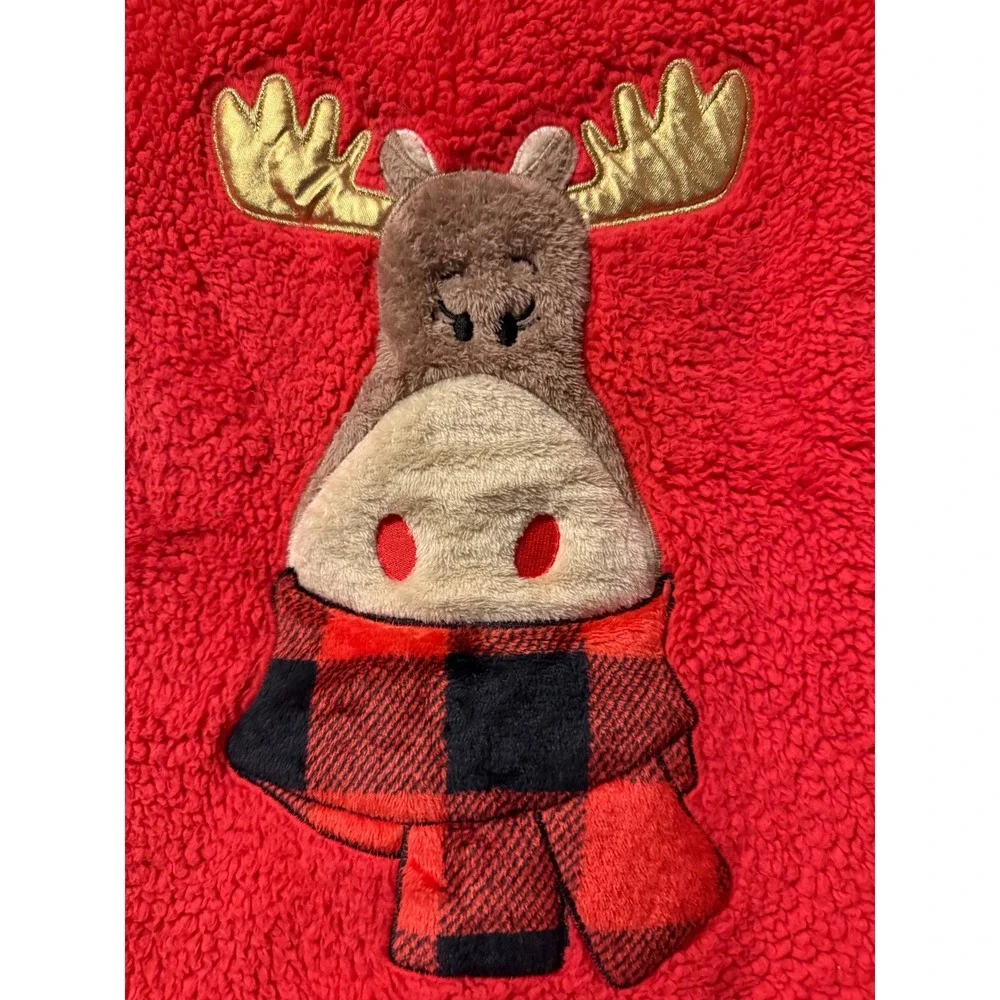 Holiday Time Womens Red Sherpa Reindeer Pajama Set XL Buffalo Plaid Fleece 2PC‎